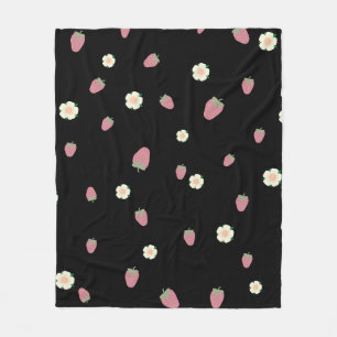 Erdbeeren und Blume Schwarzes Muster Fleecedecke