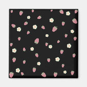 Erdbeeren und Blume Schwarzes Muster Magnet (Vorne)