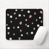 Erdbeeren und Blume Schwarzes Muster Mousepad (Mit Mouse)