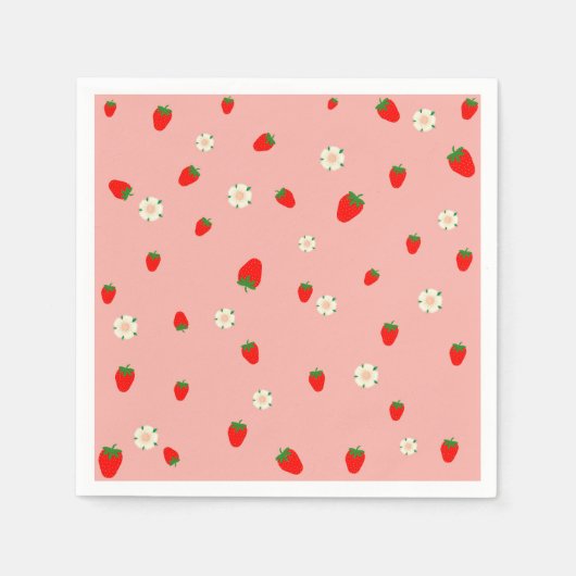 Erdbeeren und Blume Serviette (Vorderseite)