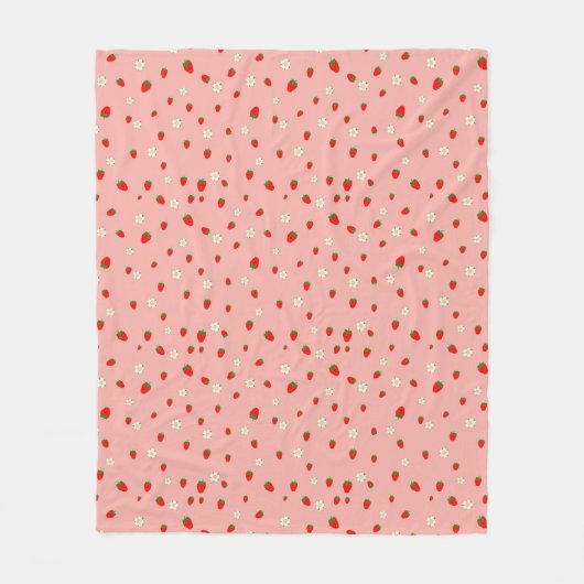 Erdbeeren und Blumen Muster Fleecedecke (Vorderseite)