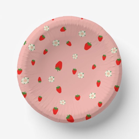 Erdbeeren und Blumen Pappteller (Vorderseite)