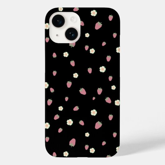 Erdbeeren und Blumen Schwarz Muster Case-Mate iPhone Hülle (Rückseite)