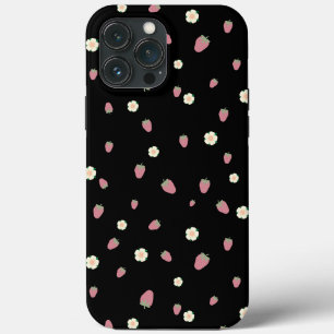 Erdbeeren und Blumen Schwarzes Muster Case-Mate iPhone Hülle