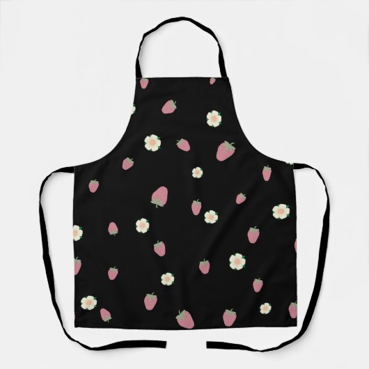 Erdbeeren und Blumen Schwarzes Muster Schürze (Vorderseite)