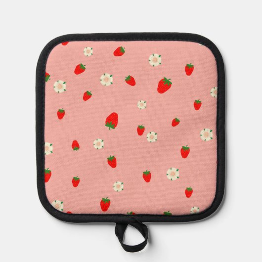Erdbeeren und Blumen Topflappen (Vorderseite)