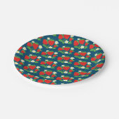 Erdbeeren und Blumenmuster Blau Pappteller (Schrägansicht)