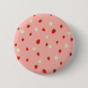 Erdbeeren- und Blumenmuster Button
