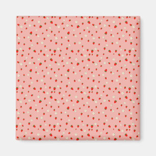 Erdbeeren- und Blumenmuster Magnet