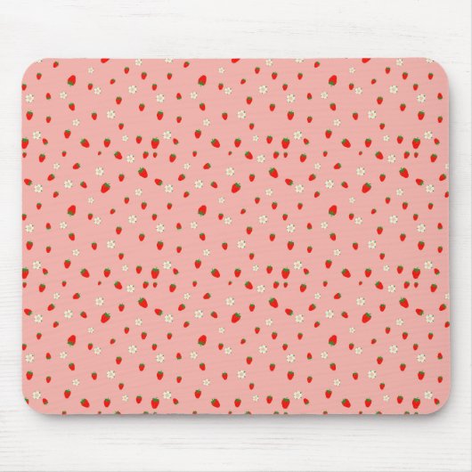 Erdbeeren- und Blumenmuster Mousepad (Vorne)