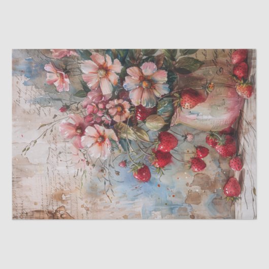 Erdbeeren und Blüten Seidenpapier (Vorderseite)