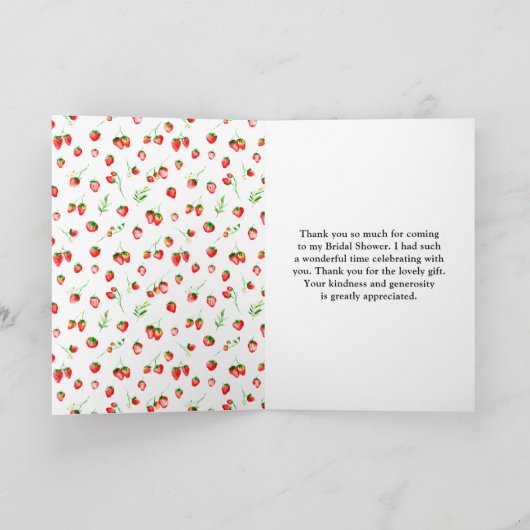 Erdbeeren und Brautparty aus Milcherzeugnissen Dankeskarte (Innenseite)