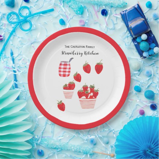Erdbeeren und Creme Summer Red White Hübsch Pappteller (Party)