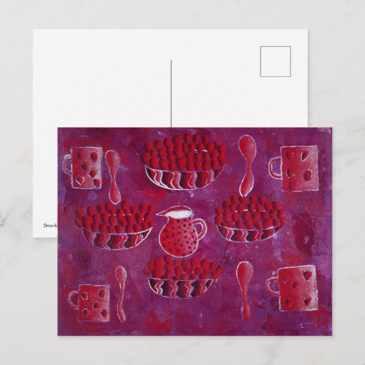 Erdbeeren und Cremefarben Postkarte (Vorne/Hinten)