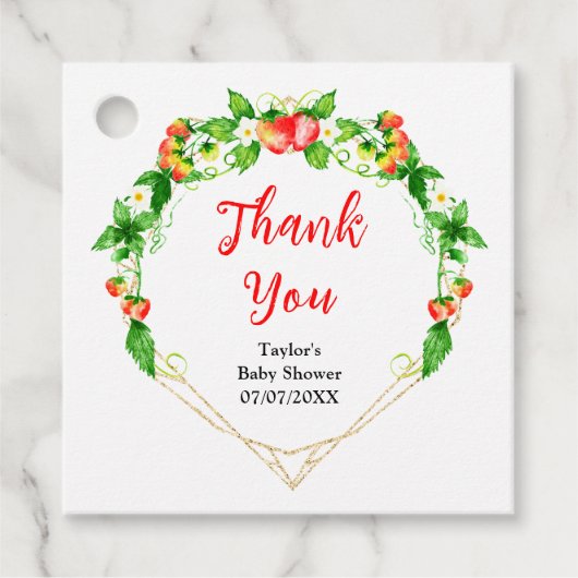 Erdbeeren und Daisies Baby Dusche Vielen Dank Geschenkanhänger (Vorderseite)