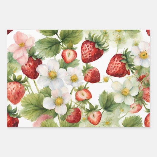 Erdbeeren und Erdbeeren-Blume Geschenkpapier Set (Vorderseite 2)