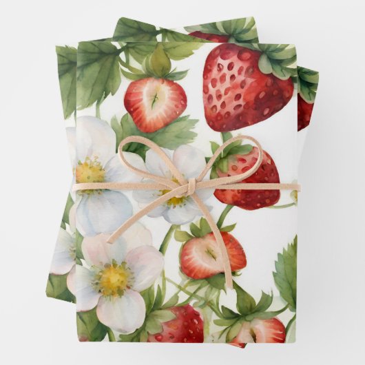 Erdbeeren und Erdbeeren-Blume Geschenkpapier Set (Beispiel)