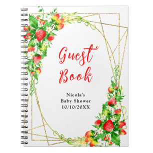 Erdbeeren und Gänseblümchen Baby Shower Gästebuch Notizblock