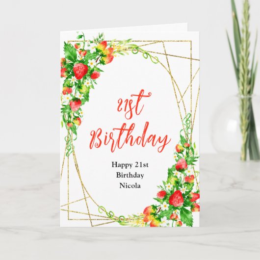 Erdbeeren und Gänseblümchen Geburtstag Karte (Vorderseite)