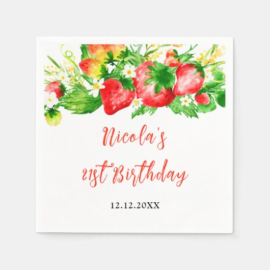 Erdbeeren und Gänseblümchen Geburtstag Serviette (Vorderseite)