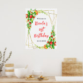 Erdbeeren und Gänseblümchen Geburtstags-Willkommen Poster (Küche)