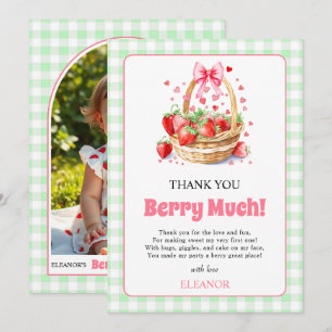 Erdbeeren und Gingham Berry Erste Geburtstagsfoto Dankeskarte