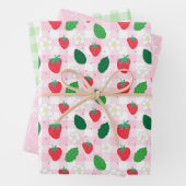 Erdbeeren und Gingham Pink & Green Wrapping Paper Geschenkpapier Set (Beispiel)