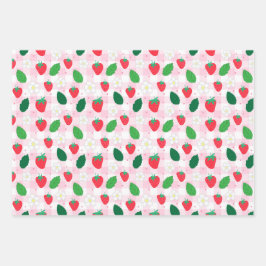 Erdbeeren und Gingham Pink & Green Wrapping Paper Geschenkpapier Set