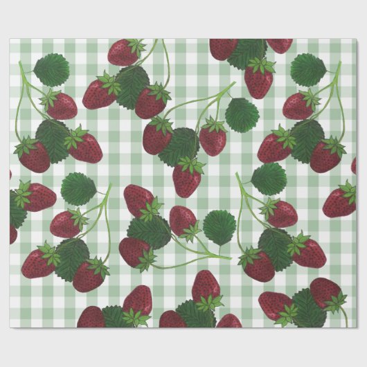 Erdbeeren und Gingham Wrapping Paper Geschenkpapier (Flach)