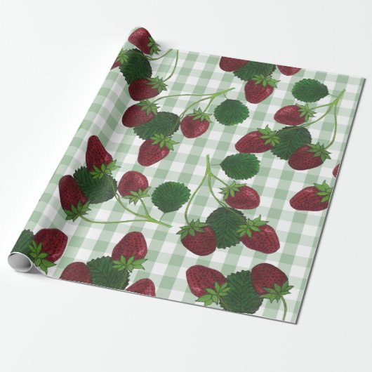 Erdbeeren und Gingham Wrapping Paper Geschenkpapier (Ungerollt)