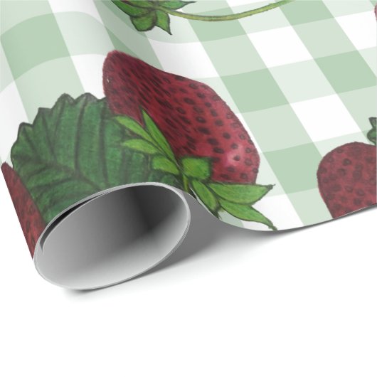 Erdbeeren und Gingham Wrapping Paper Geschenkpapier (Rolleneckpunkt)