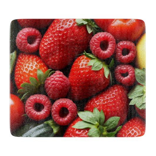 Erdbeeren und Himbeeren Schneidebrett (Vorderseite)