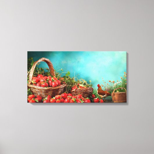 Erdbeeren und Hühner Leinwanddruck (Vorderseite)