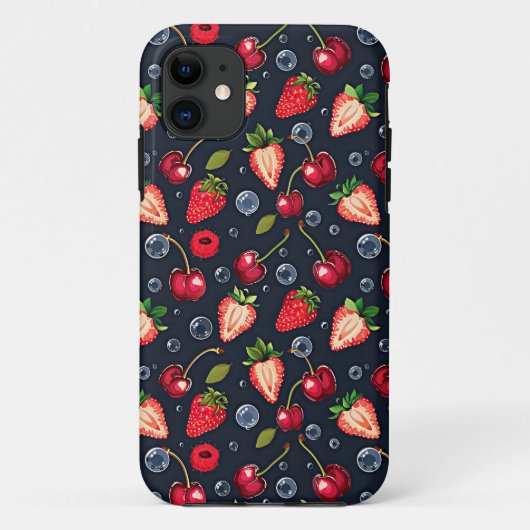 Erdbeeren und Kirschen auf dunklem Hintergrund Case-Mate iPhone Hülle (Rückseite)