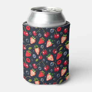 Erdbeeren und Kirschen auf dunklem Hintergrund Dosenkühler