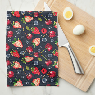 Erdbeeren und Kirschen auf dunklem Hintergrund Geschirrtuch