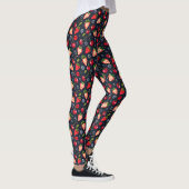 Erdbeeren und Kirschen auf dunklem Hintergrund Leggings (Rechts)