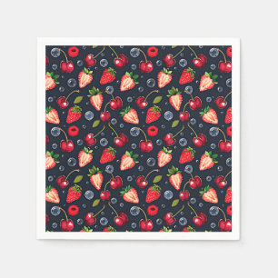Erdbeeren und Kirschen auf dunklem Hintergrund Serviette