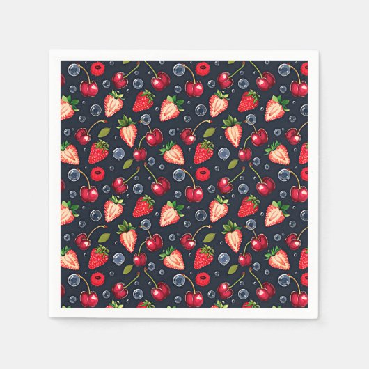 Erdbeeren und Kirschen auf dunklem Hintergrund Serviette (Vorderseite)