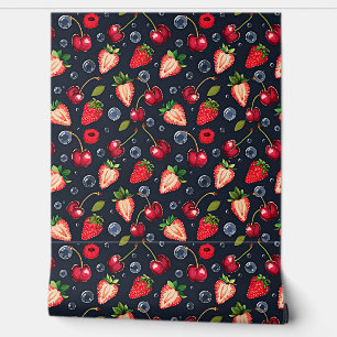 Erdbeeren und Kirschen auf dunklem Hintergrund Tapete