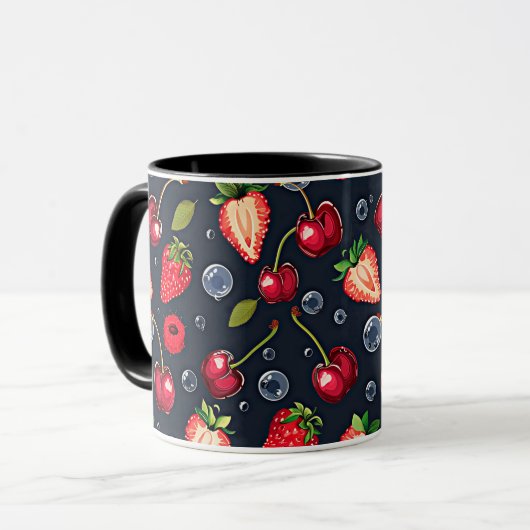 Erdbeeren und Kirschen auf dunklem Hintergrund Tasse (Vorderseite Links)