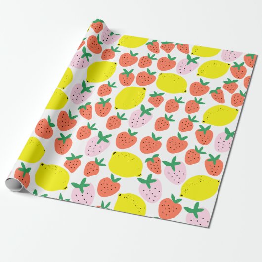 Erdbeeren und Lemon Wrapping Paper Geschenkpapier (Ungerollt)
