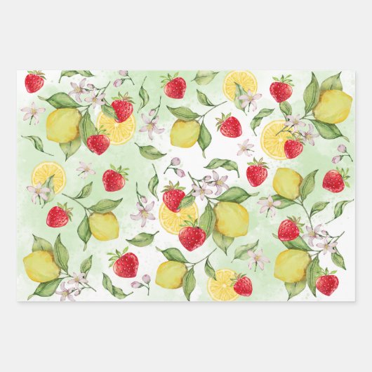 Erdbeeren und Lemon Wrapping Paper Geschenkpapier Set (Vorderseite)