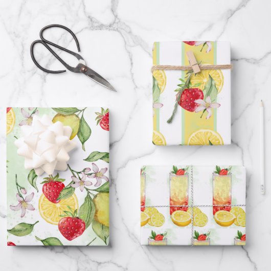 Erdbeeren und Lemon Wrapping Paper Geschenkpapier Set (Vorderseite)