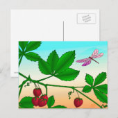 Erdbeeren und Libellen Postkarte (Vorne/Hinten)