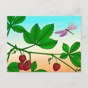 Erdbeeren und Libellen Postkarte