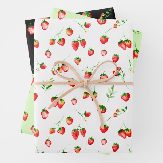 Erdbeeren und Milchmuster Geschenkpapier Set (Beispiel)