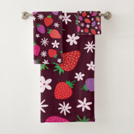 Erdbeeren und Muster der weißen Blume Badhandtuch Set