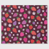 Erdbeeren und Muster der weißen Blume Geschenkpapier (Flach)