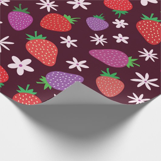 Erdbeeren und Muster der weißen Blume Geschenkpapier (Ecke)